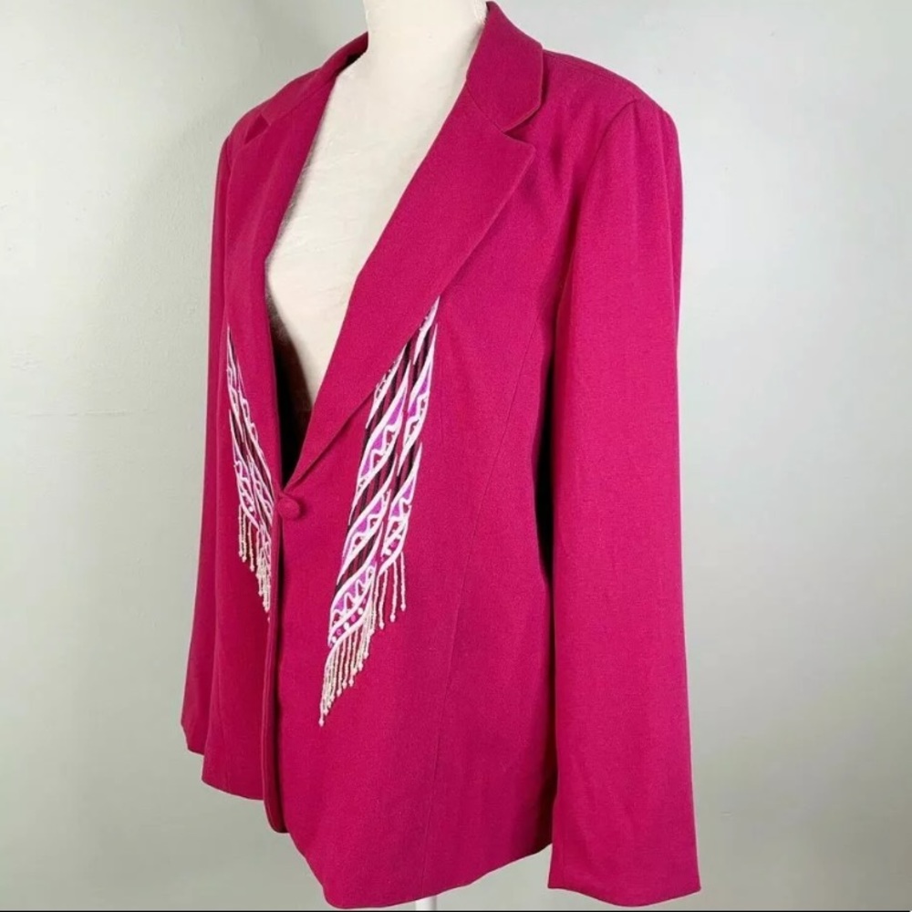Bob Mackie Magenta Pink Wearable Art  Appliqué Blazer Jacket - Picture 3 of 12